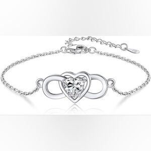 New MomentWish Moissanite (Like a Diamond) Heart Infinity Silver Bracelet